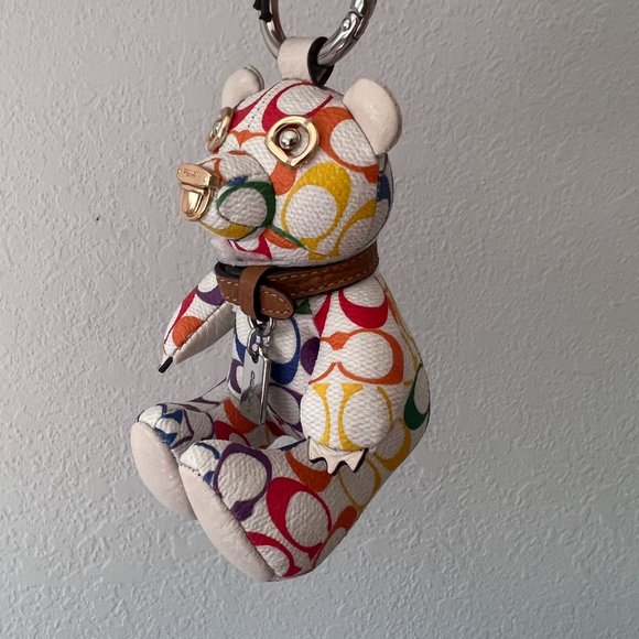 Bear Bag Charm In Rainbow Signature Canvas coach cj953 - Picture 7 of 7